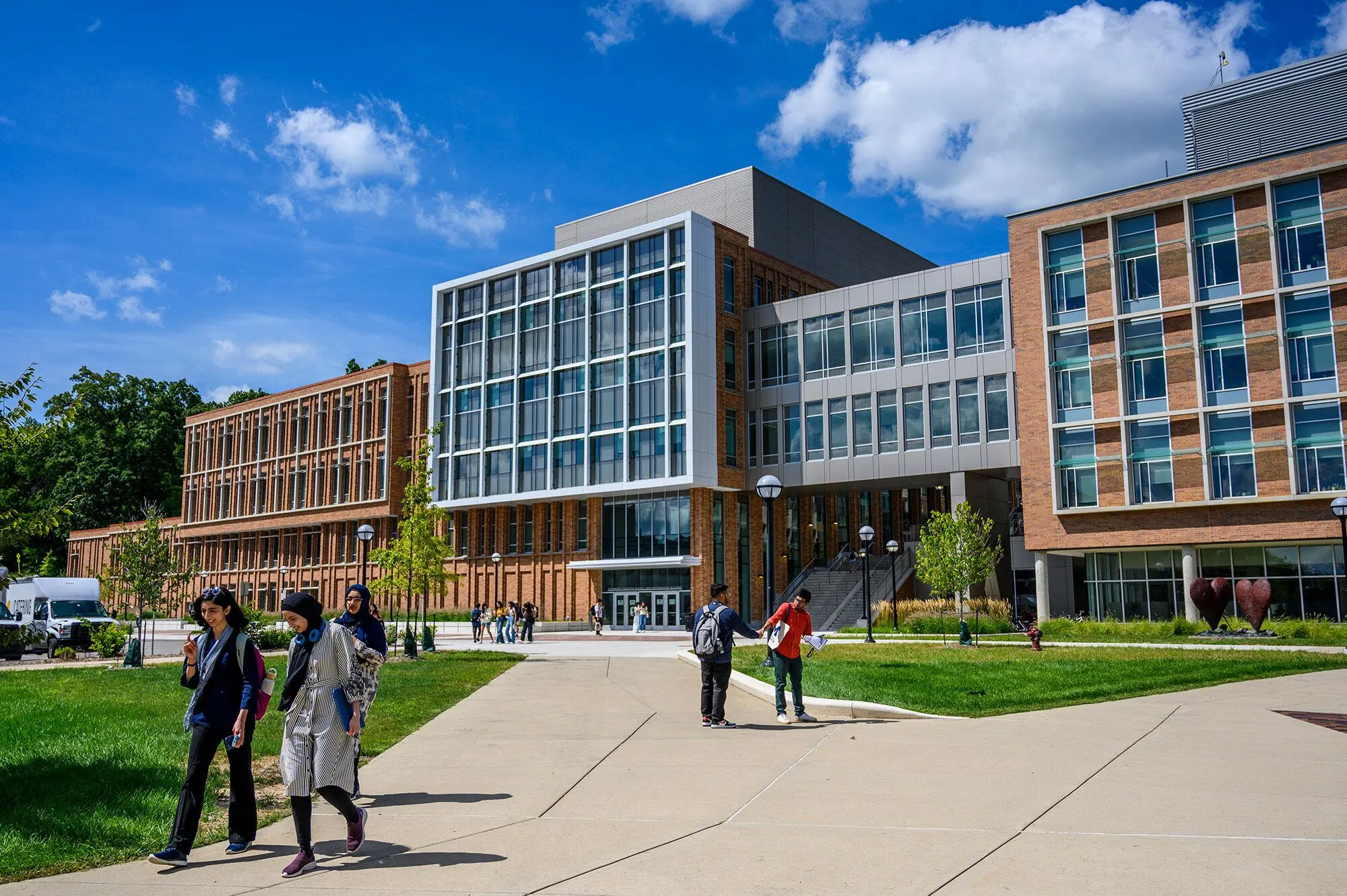 The Leinweber Computer Science and Information Building, U-M’s first all-electric academic facility, heated and cooled by ground source heat pumps and geo-exchange. (Photo by Jeffrey Smith, School of Information)